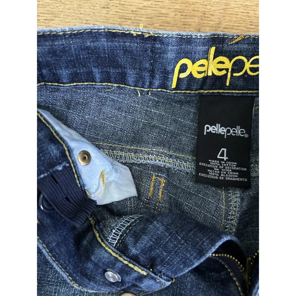 Pelle Pelle Denim Kids Size 4 Shorts Blue Yellow Embellished Pockets Jeans